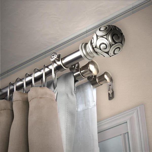 EMOH 13/16" Dia Adjustable 48" to 84" Triple Curtain Rod in Satin Nickel with Irma Finials