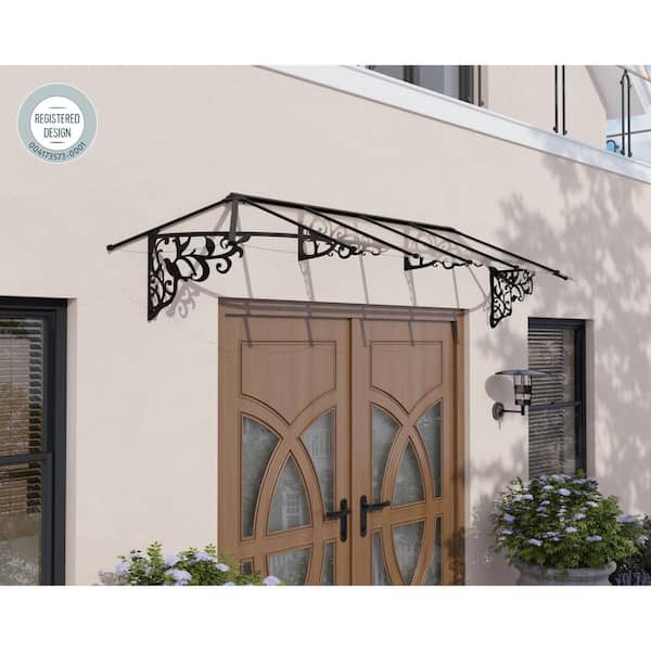 Lily 3 ft. x 12 ft. Black/Clear Door and Window Awning