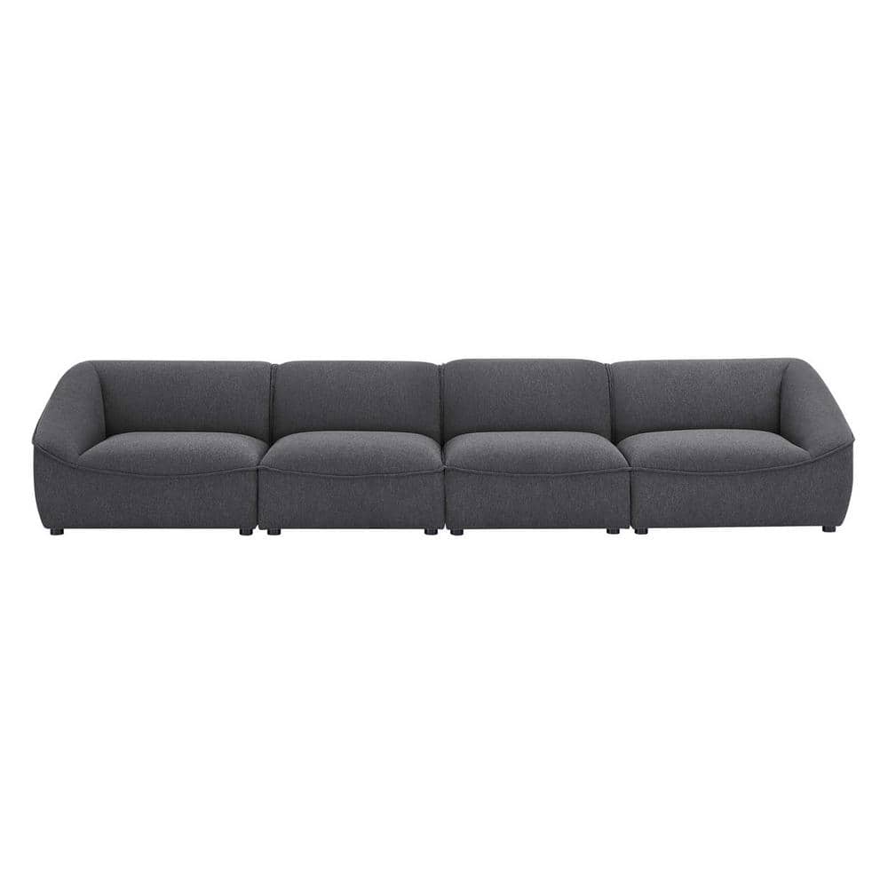 Charcoal Gray 4-Piece Modular Upholstered Sofa with Rubberwood Legs