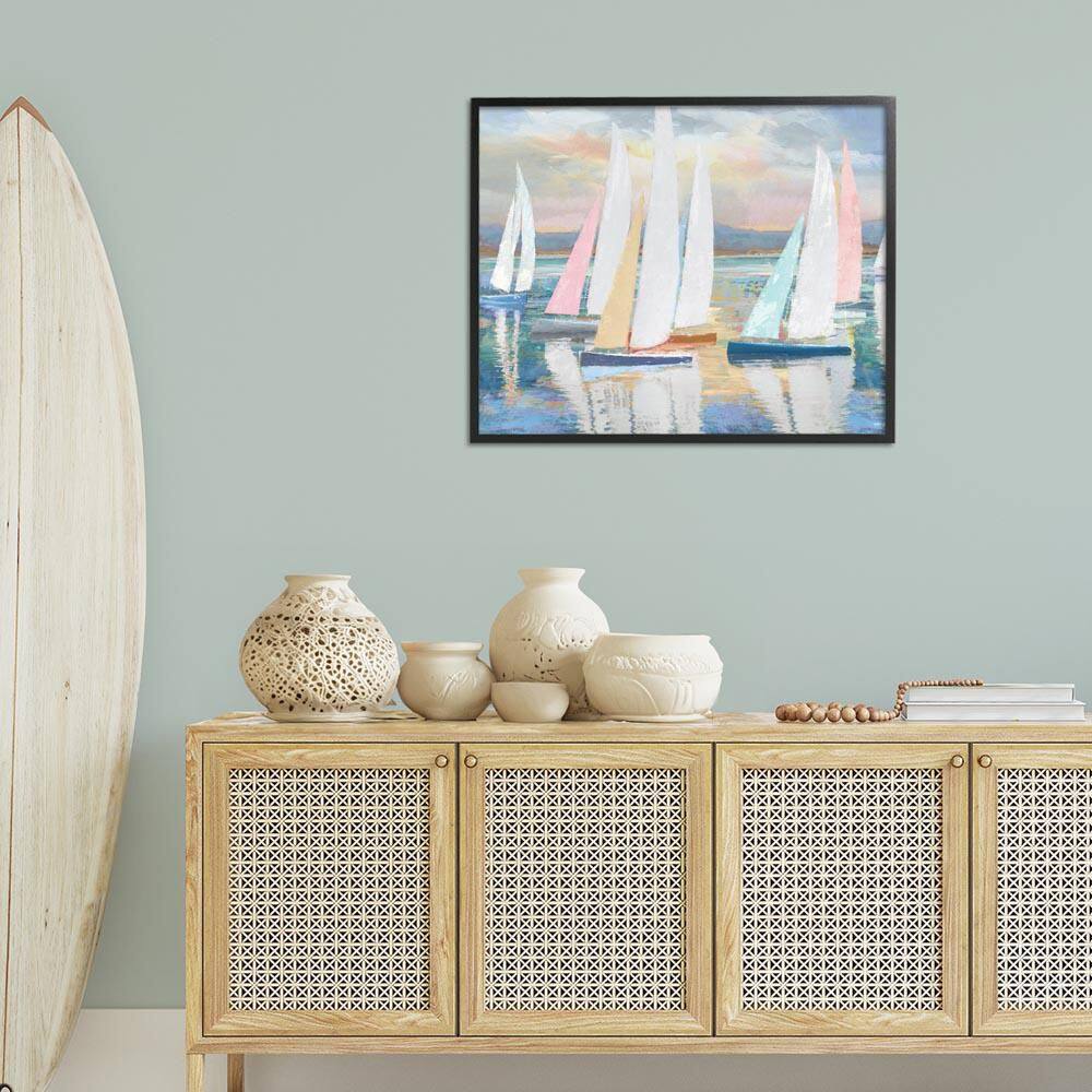 Abstract and Pastel Sailboat Fleet by Amber Sterling Black Framed Travel Giclee Art Print 24 in. x 30 in. price history on PriceWatchPro