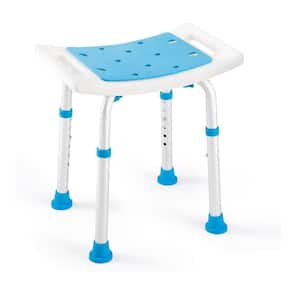 14 in. W Aluminum Adjustable Shower Seat with Padded Seat Tool-Free Assembly in White Blue