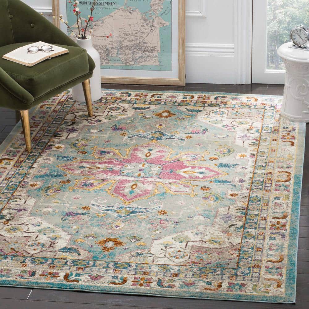 Aria Blue and Cream 4' x 6' Synthetic Area Rug