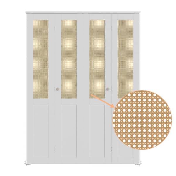 46.8 in x 78.75 in. (Double Door) Half Paneled Solid Core Finished Ratten Weaving MDF Wood Bi-fold Door With Hardware