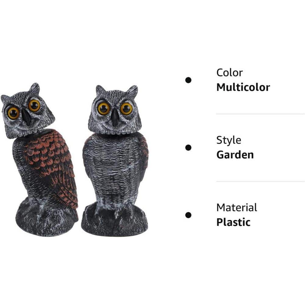 10.6 Inch Black and Brown Plastic Freestanding Owl Decoy Set