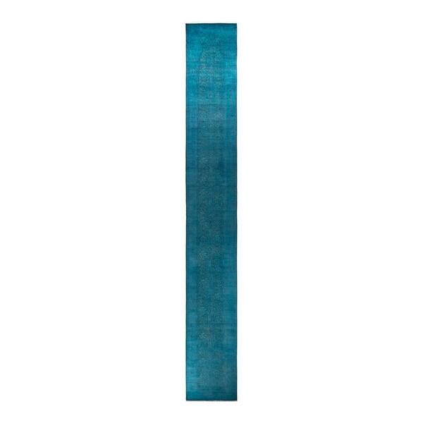 Overdyed Blue 2 ft. x 21 ft. Solid Wool Indoor Runner Rug