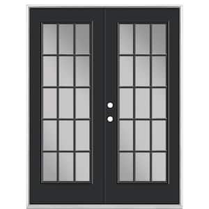60 in. x 80 in. Jet Black Steel Prehung Right-Hand Inswing 15-Lite Clear Glass Patio Door without Brickmold