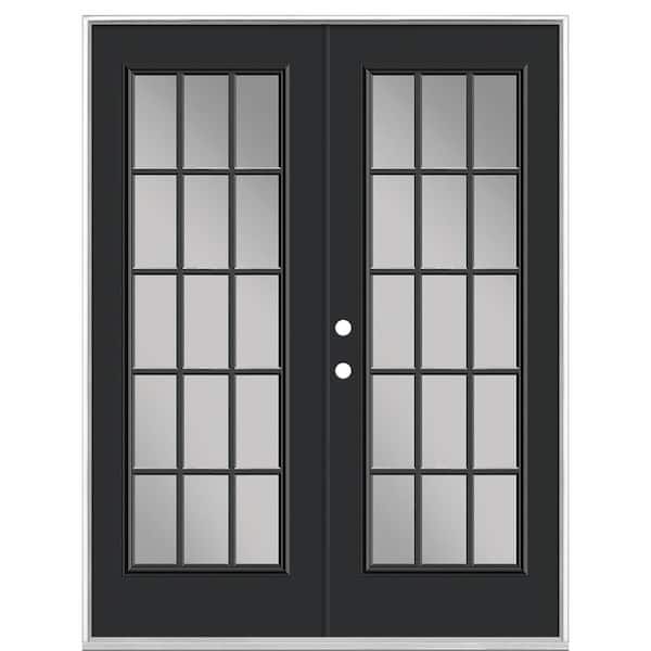 Masonite 60 in. x 80 in. Jet Black Steel Prehung Right-Hand Inswing 15-Lite Clear Glass Patio Door without Brickmold