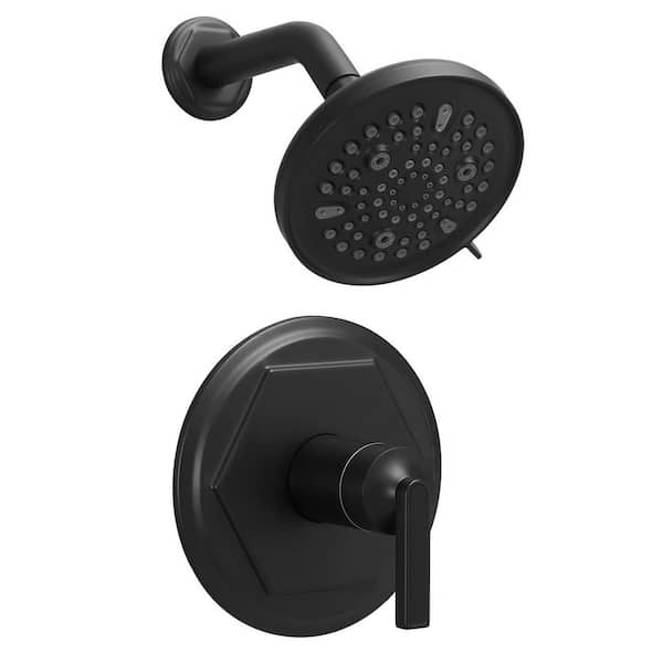 PERLIRIA INC Single Handle 1-Spray Shower Faucet 1.8 GPM with Drip Free, Wall Mount 7 Functions Head Shower in Matte Black