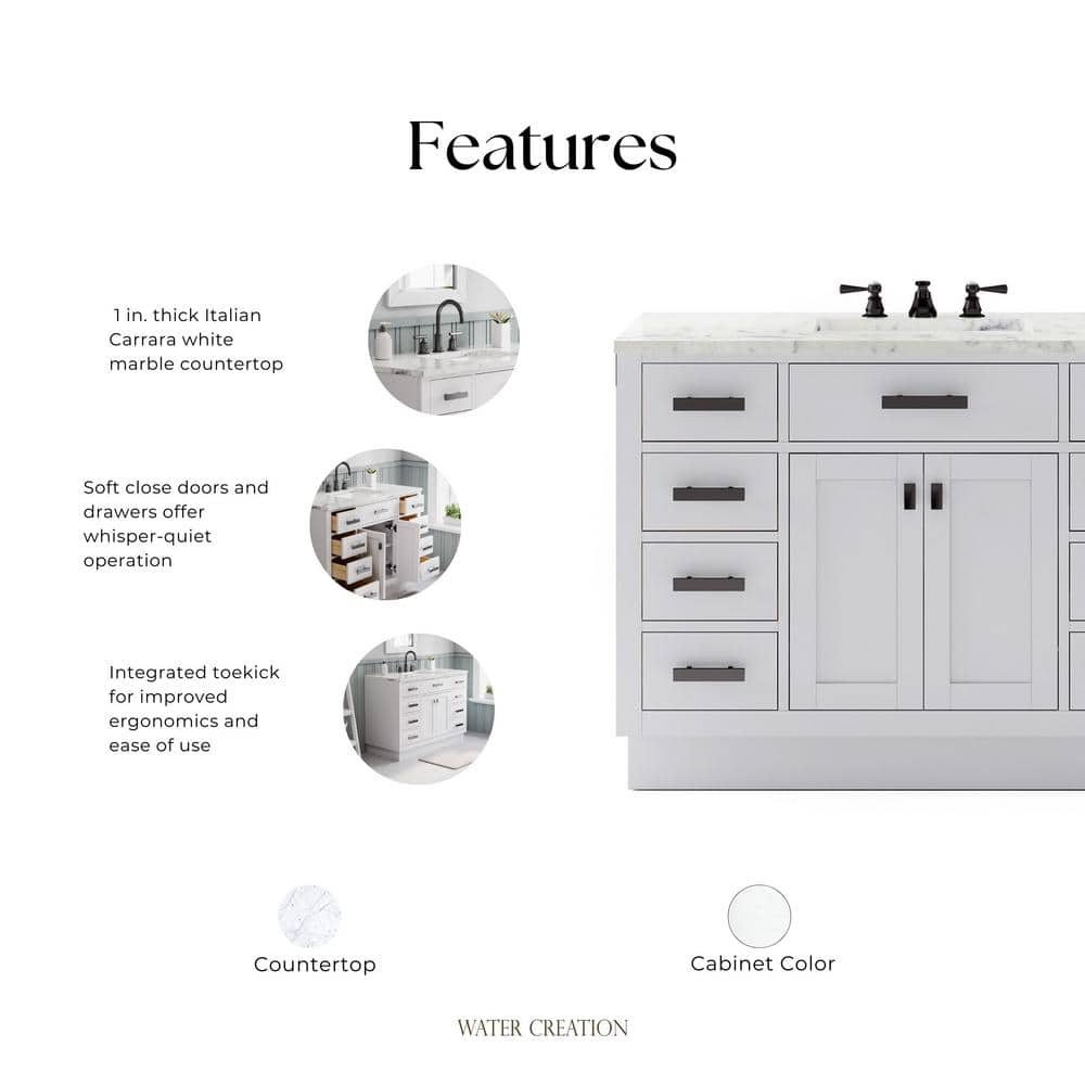 Hartford 48" White Marble Top Single Sink Bathroom Vanity