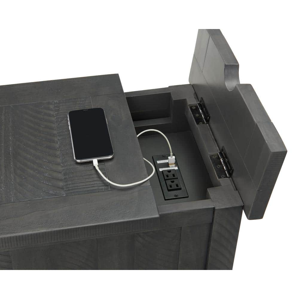 Rustic Gray Pine Chairside Table with Power Outlets and USB Ports