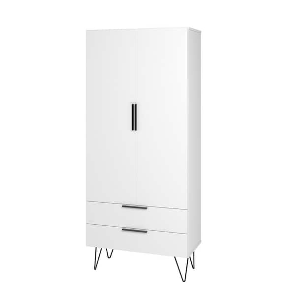 Manhattan Comfort Beekman White 67.32 in. H Mid-Century Modern Accent Storage Cabinet with 6 Shelves