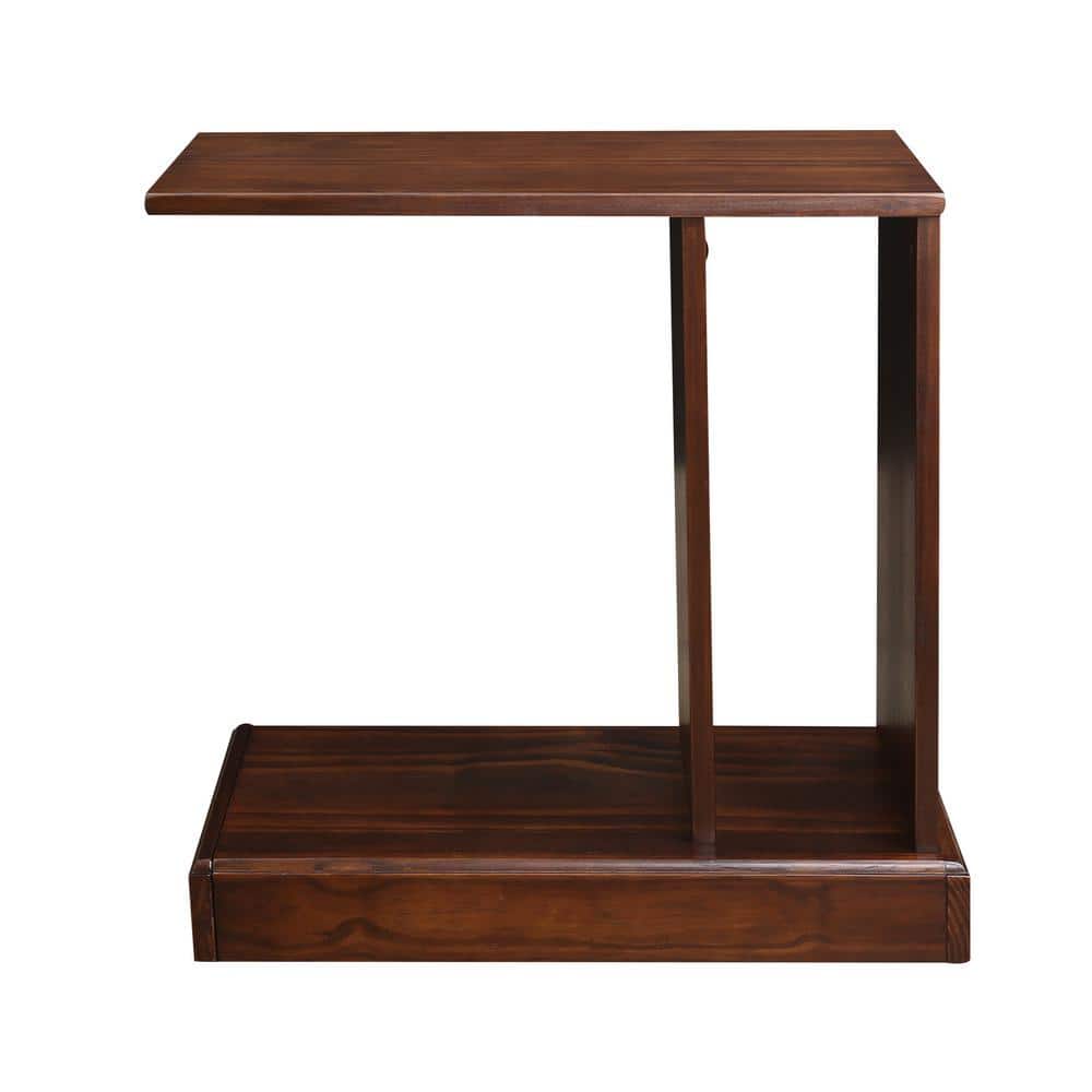 Monroe Warm Brown Wood C-Table with Concealed Drawer
