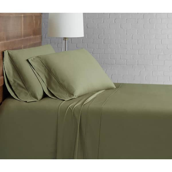 Brooklyn Loom Solid Cotton Percale, Olive Green King Size Bedding