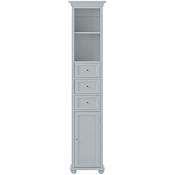 Hampton Harbor 15 in. W x 10 in. D x 68 in. H Gray Freestanding Linen Cabinet