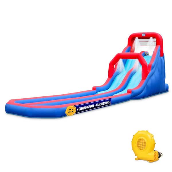 Dual Splash Blue Inflatable Water Slide Park and Blow up Splash Pool