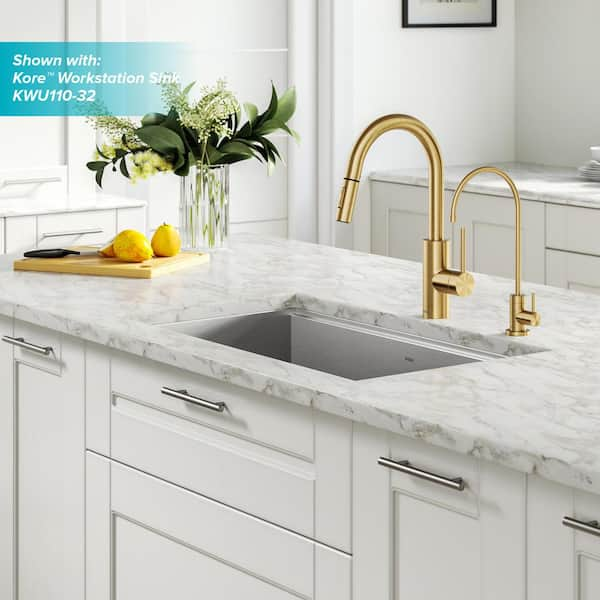 Kraus Oletto Brushed Brass Single Handle Pull-down Kitchen Faucet in the  Kitchen Faucets department at