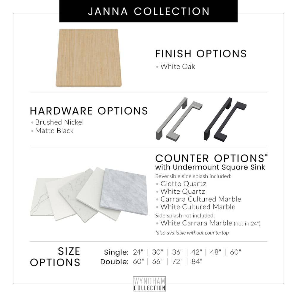 Janna 30" Freestanding Single Bathroom Vanity in White Oak with Matte Black Trim