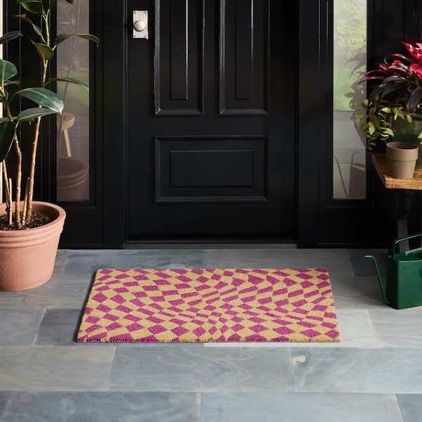 Checkerboard Emmett Purple 24 in. x 36 in. Coir Groovy Outdoor Mat