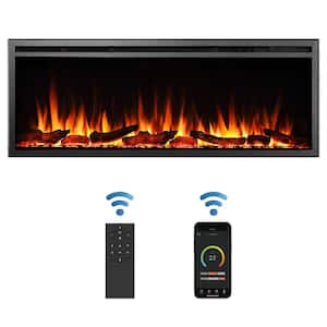 50 in. Wall Recessed and Wall Mounted Electric Fireplace in Black with Touch Control Panel and Remote Control