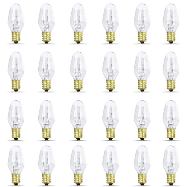 Feit Electric 15-Watt C7 E12 Candelabra Base Dimmable Incandescent Candle Warmer Light Bulb Soft White 2700K (24-Pack)