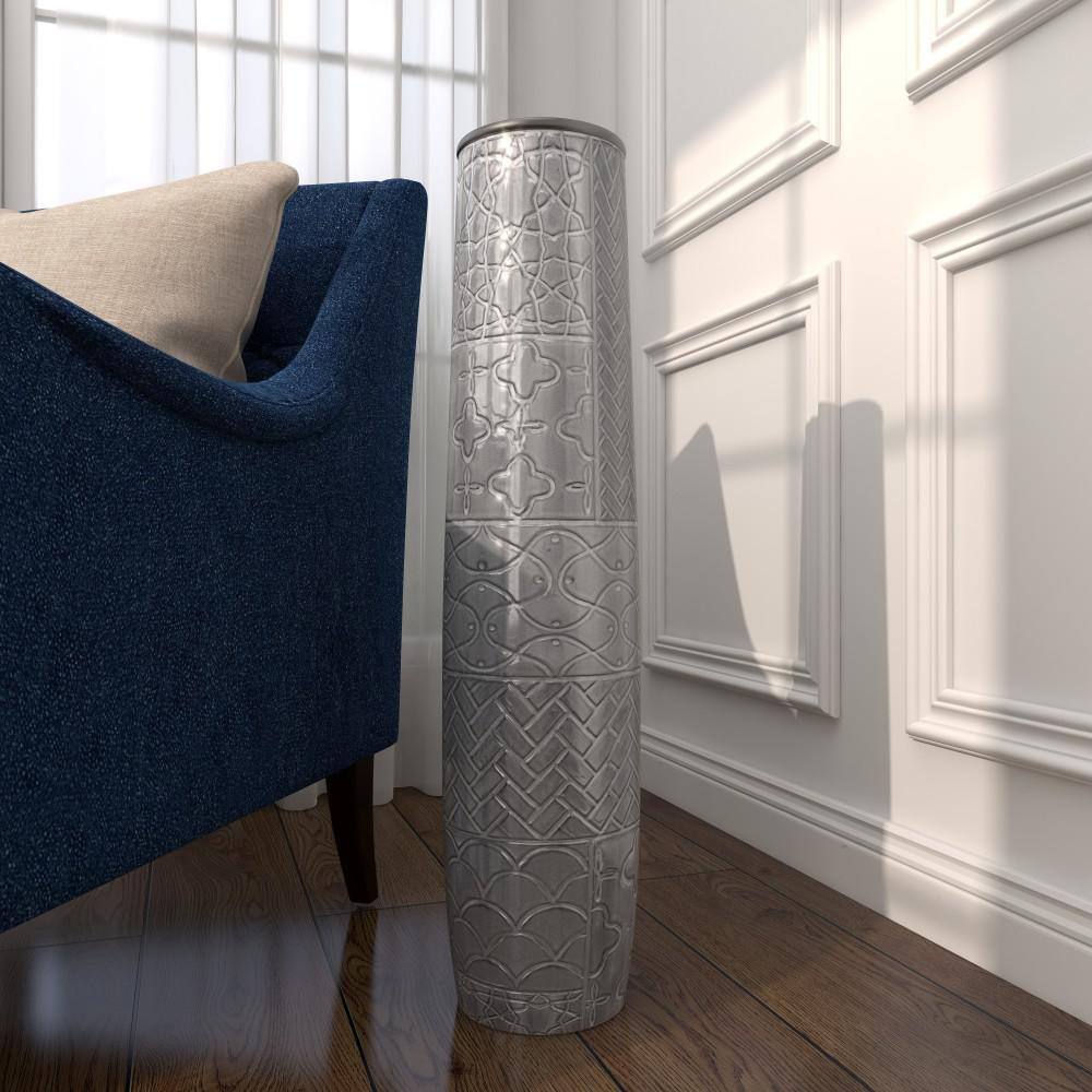 Elegant 30" Metallic Gray Ceramic Floor Vase with Modern Textures