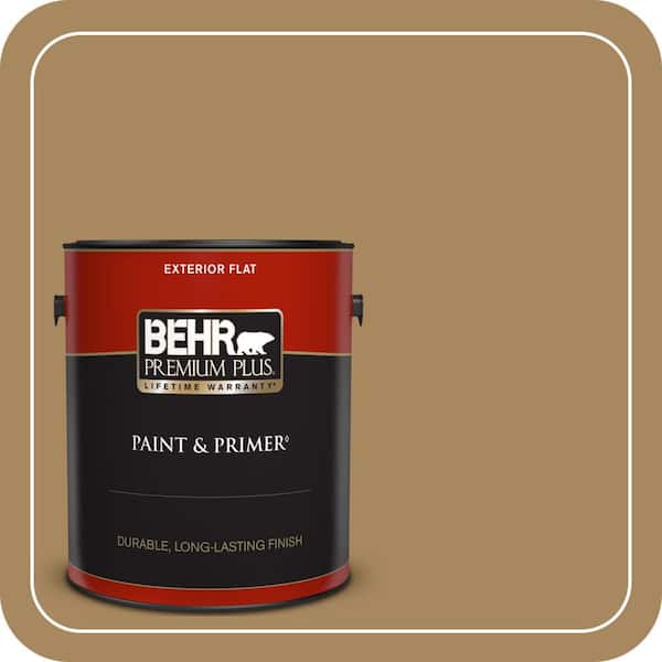 BEHR PREMIUM PLUS 1 gal. #N290-6 Trinket Gold Flat Exterior Paint & Primer