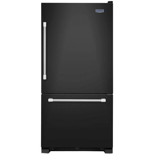 Maytag 30 in. W 18.7 cu. ft. Bottom Freezer Refrigerator in Black with Stainless Steel Handles