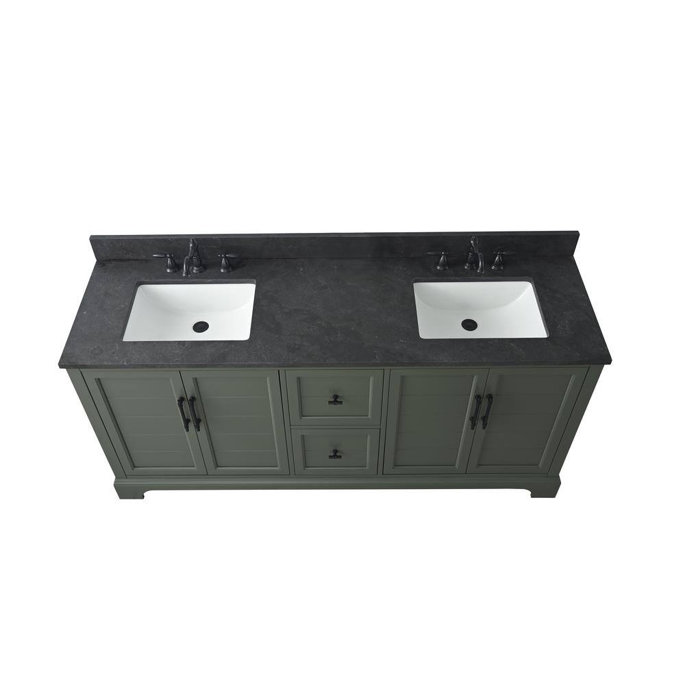 Vintage Green 72" Double Sink Bathroom Vanity with Stone Top
