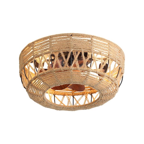 Sunpez 18 in Blade Span Indoor Ceiling Fan with Lights Brown Hand-Woven Caged Fan Light for Bedroom Living Room(E26 x 4 Bulbs)