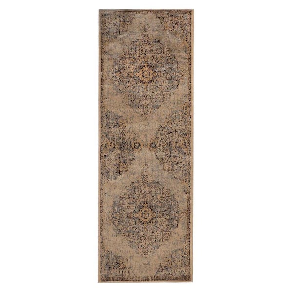 SUPERIOR Maeve Ivory/Grey 2 ft. 6 in. x 10 ft. Traditional Distressed Medallion Indoor Runner Rug