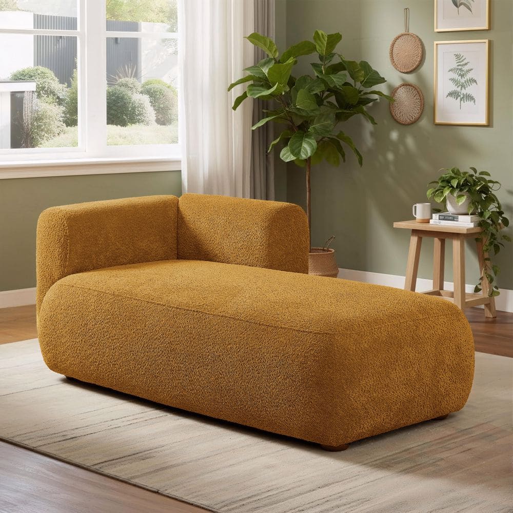 Zella Modern Orange Boucle Polyester Upholstered Chaise Lounge with Round Wooden Legs, Foam + Spring, Right Arm price history on PriceWatchPro