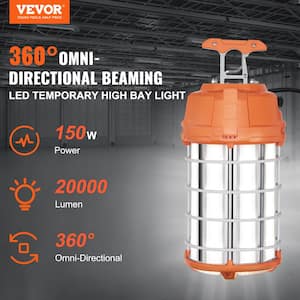 LED Temporary Work Light 150W 20000lm Portable Hanging Jobsite Light 5000K Handheld for Indoor and Outdoor Construction
