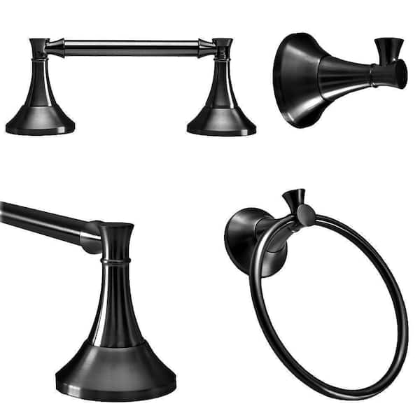 ARISTA Tamarack 4-Piece Bath Hardware Set with 24 in. Towel Bar, Toilet Paper Holder, Towel Ring and Robe Hook in Matte Black