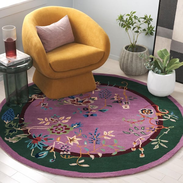 Metro 6 ft. x 6 ft. Purple/Green Floral Round Rug