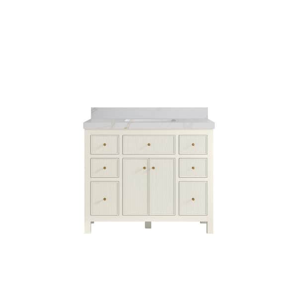 Sonoma 42 in. Single Sink Freestanding Alabaster Bath Vanity with Calacatta Sienna Quartz Top Unassembled