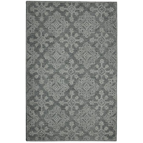 5 ft. x 7 ft. Graphite And Gray Wool Oriental Hand Hooked Area Rug