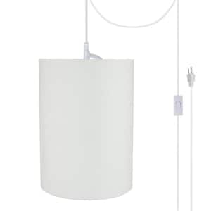 1-Light White Plug-In Swag Pendant with White Hardback Drum Fabric Shade