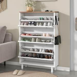 31.5 in. W x 9.4 in. D x 47.6 in. H White Shoe Cabinet Linen Cabinet 3 Flip Drawers and 3-Hooks