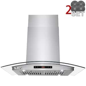 36 in. 343 CFM Convertible Island Mount Range Hood in Stainless Steel Tempered Glass with 2 Set Carbon Filter