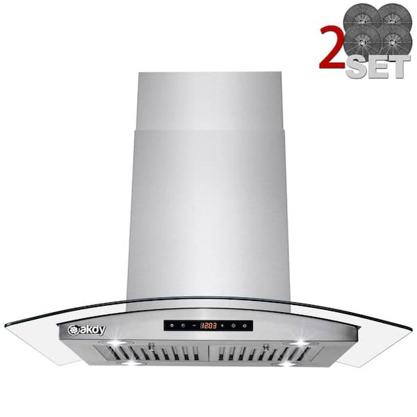 AKDY 36 in. 343 CFM Convertible Island Mount Range Hood in Stainless Steel Tempered Glass with 2 Set Carbon Filter