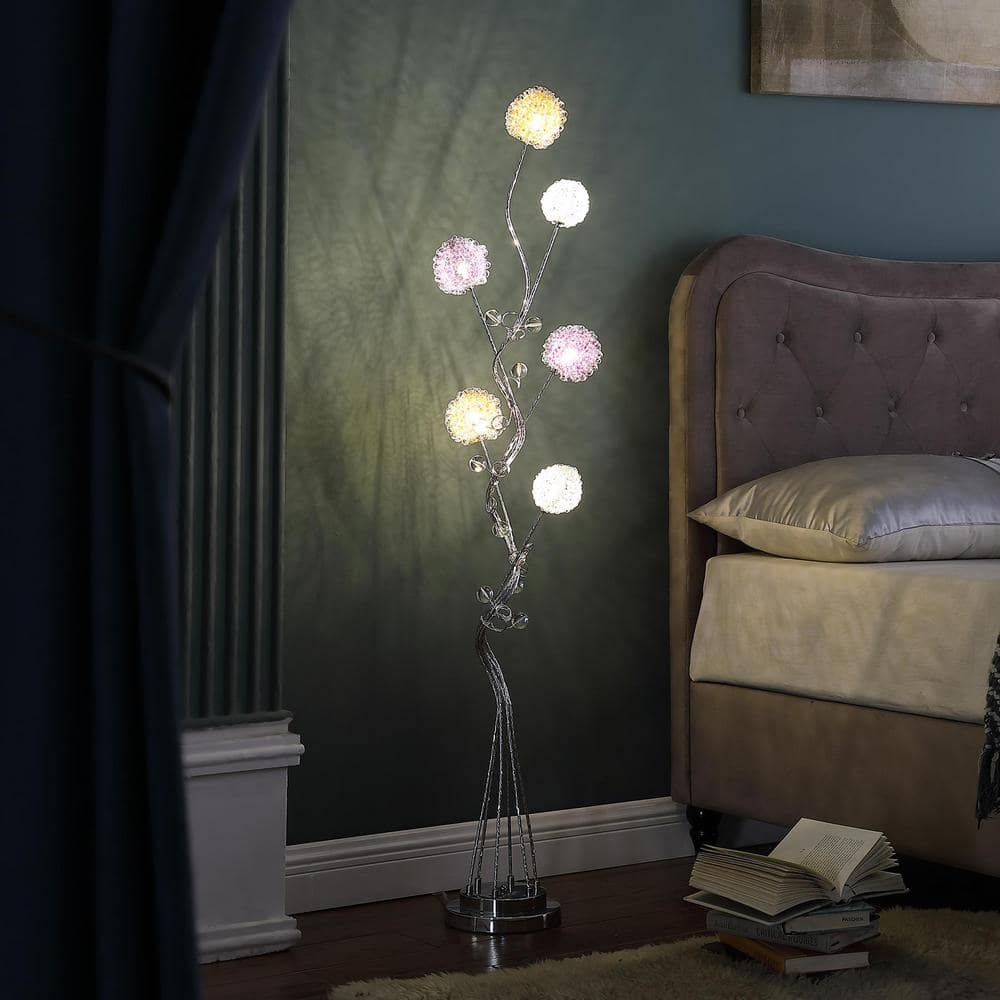 Zeus 58.5" Silver Aluminum Floral LED Floor Lamp