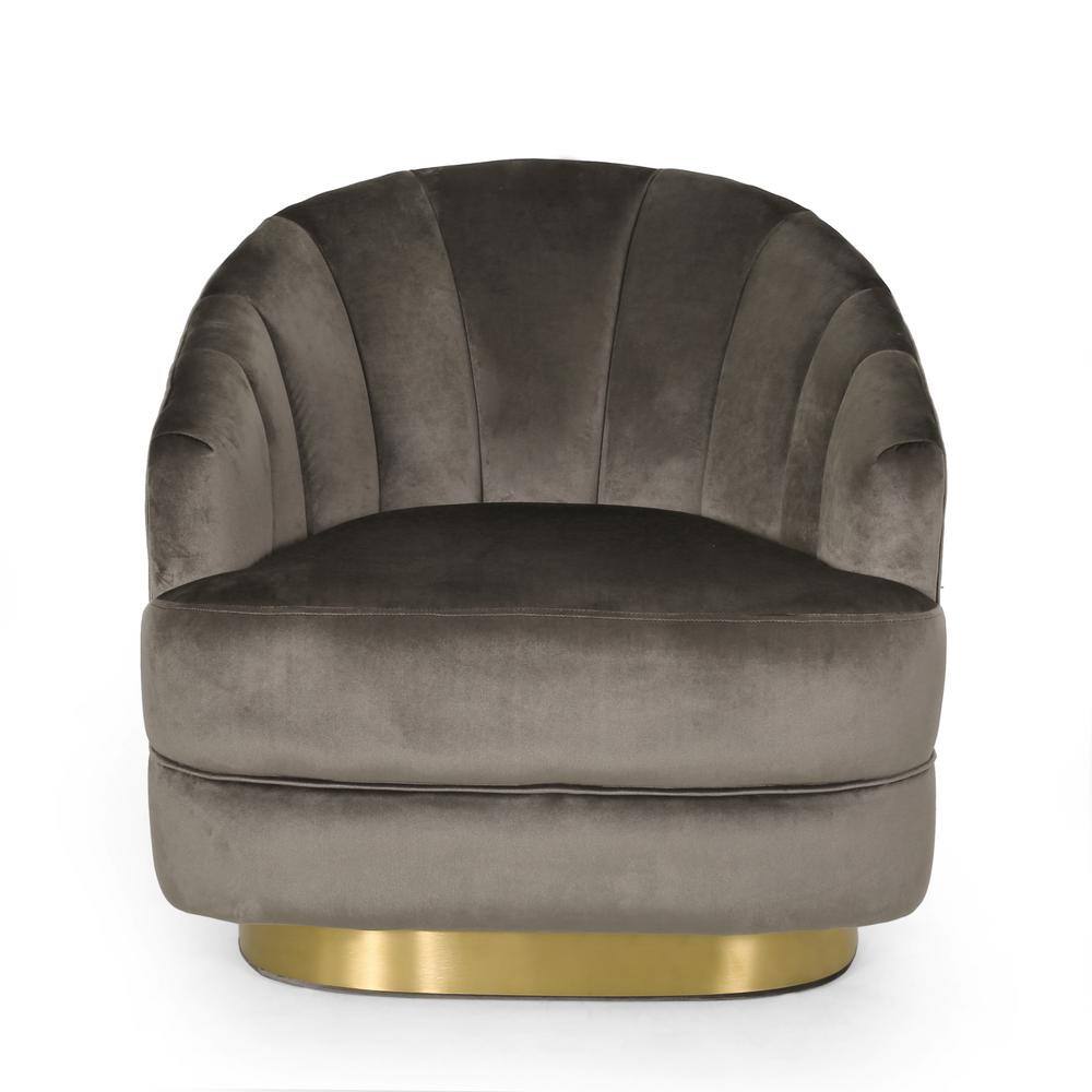 Gray Velvet Upholstered Club Armchair with Solid Wood Frame