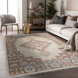 Beige 10 ft. x 14 ft. Hand-Knotted Wool Traditional Tabriz Area Rug