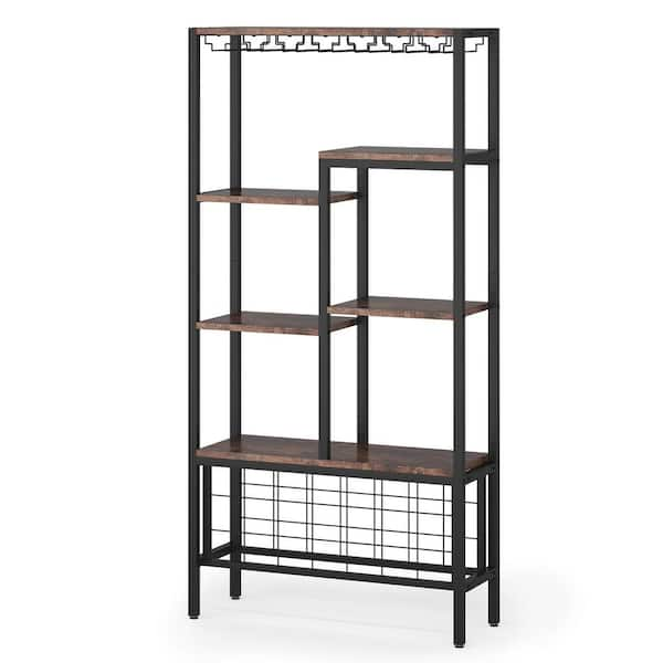 BYBLIGHT Kearsten 4-Tier Brown Corner Wine Rack with Glass Holder and  Storage Shelf BB-JW322GX - The Home Depot