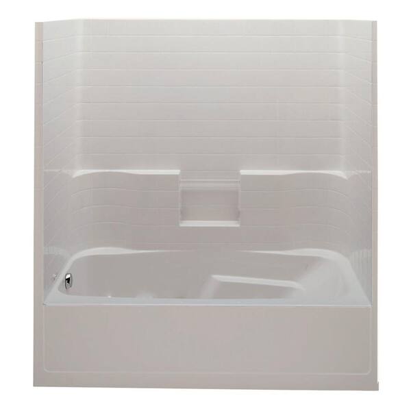 Aquatic Everyday Smooth Tile 72 in. x 36 in. x 76 in. 1-Piece Tub and Shower Kit withLeft Drain in Biscuit