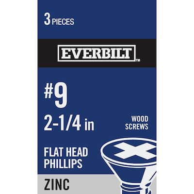 #9 x 2-1/4 in. Zinc Plated Phillips Flat Head Wood Screw (3-Pack)