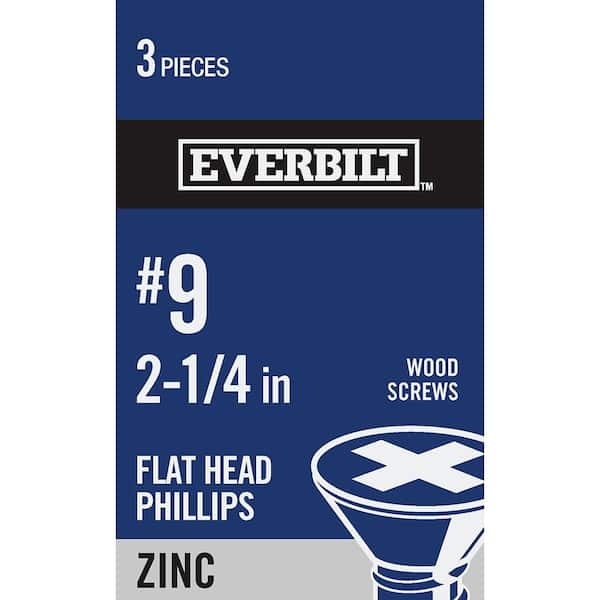 Everbilt #9 x 2-1/4 in. Zinc Plated Phillips Flat Head Wood Screw (3-Pack)