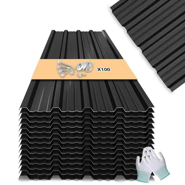 1.47ft x 3.54ft 31-Gauge Corrugated Roof Panels, Galvanized Steel Metal Roof Panel for Carports Sheds in Black (20Pack)