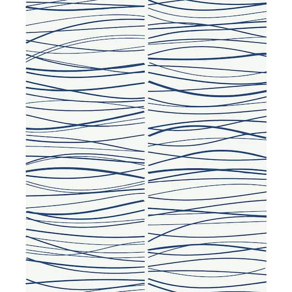 NextWall Blue Wave Lines Vinyl Peel and Stick Wallpaper Roll (Covers 31.35 sq. ft.)