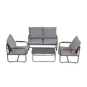 4-Piece Dark Gray Aluminum Outdoor Patio Sectional Sofa Set with Gray Cushions